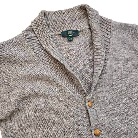 Orvis Shawl Collar Cardigan Sweater Mens L Marled Brown Wool Knit Grandpa Cabin